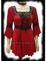 Red and Black Medieval Gothic Long Tunic Top Blouse